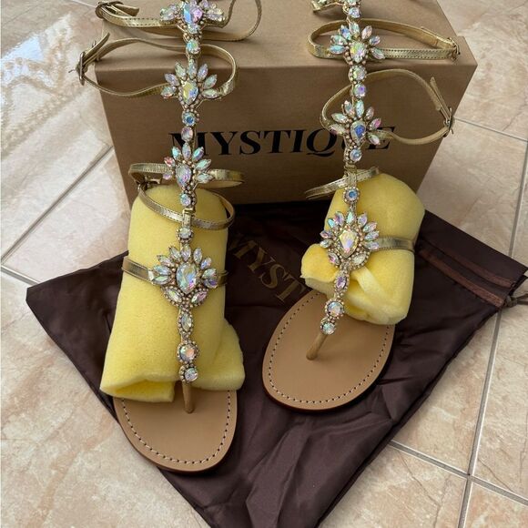 Mystique Boutique Gold Crystal gladiator/ankle strap sandals - Picture 3 of 3